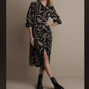 Summum Button Down Long Sleeve Dress, Women's Size 34/XS - Black/Tan